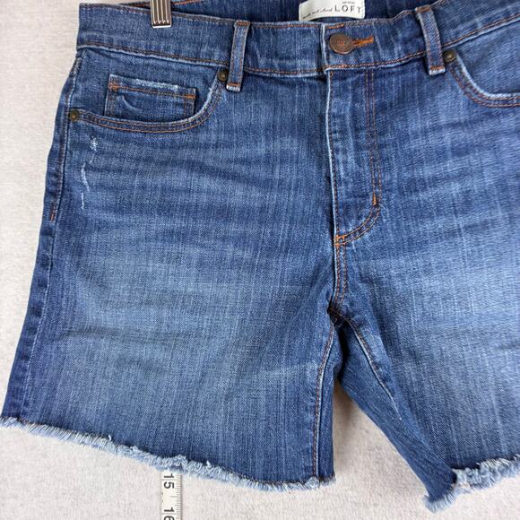 Loft Jean Shorts Women's 28 (measured 32) Blue Denim Cutt Off Cotton Stretch - Picture 10 of 11